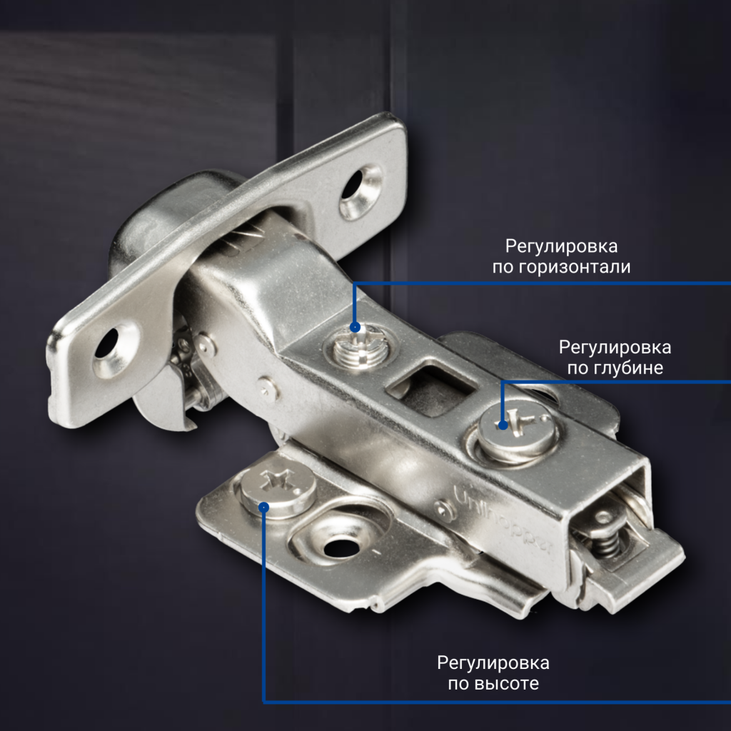 фото Полунакладная 3D петля UNIHOPPER SETTON с доводчиком, 45мм, с декоративной накладкой