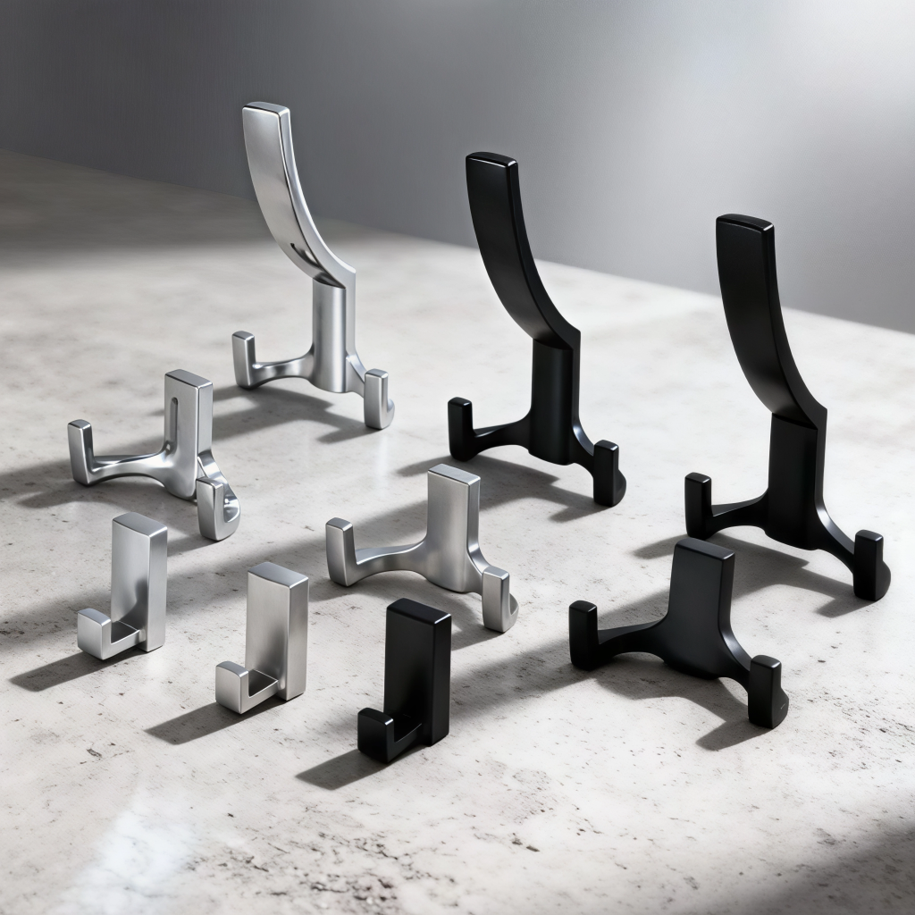 Коллекция крючков ODIN: матовый никель, хром глянцевый, хром матовый, чёрный матовый — однорожковые, двухрожковые, трёхрожковые для прихожей, ванной, шкафов