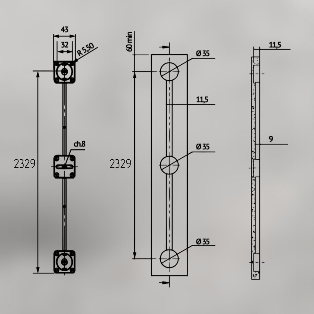 фото Корректор фасада врезной TN101, регулировка посередине 2329 мм