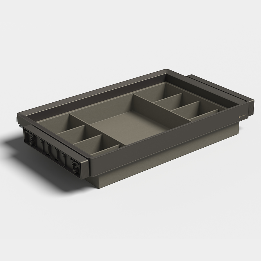 фото Выдвижная полка для белья серая кожа Unihopper в базу 900мм с доводчиком clip-on MONIKA