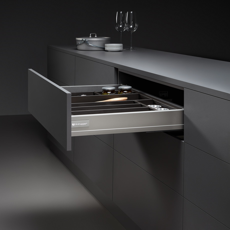 фото Комплект выдвижного ящика Unihopper Mental box - 2, H80*350мм, графит, с соединением задней стенки