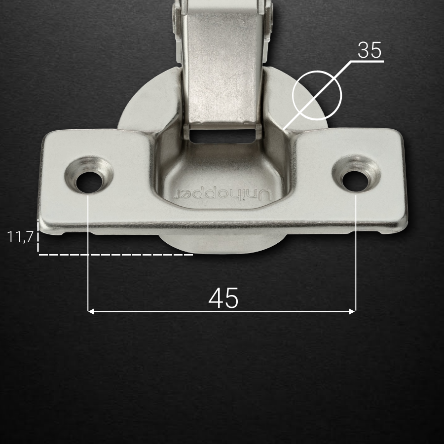 фото Вкладная 3D петля UNIHOPPER HUTTON с регулируемым доводчиком, 45мм, с декоративной накладкой, никель