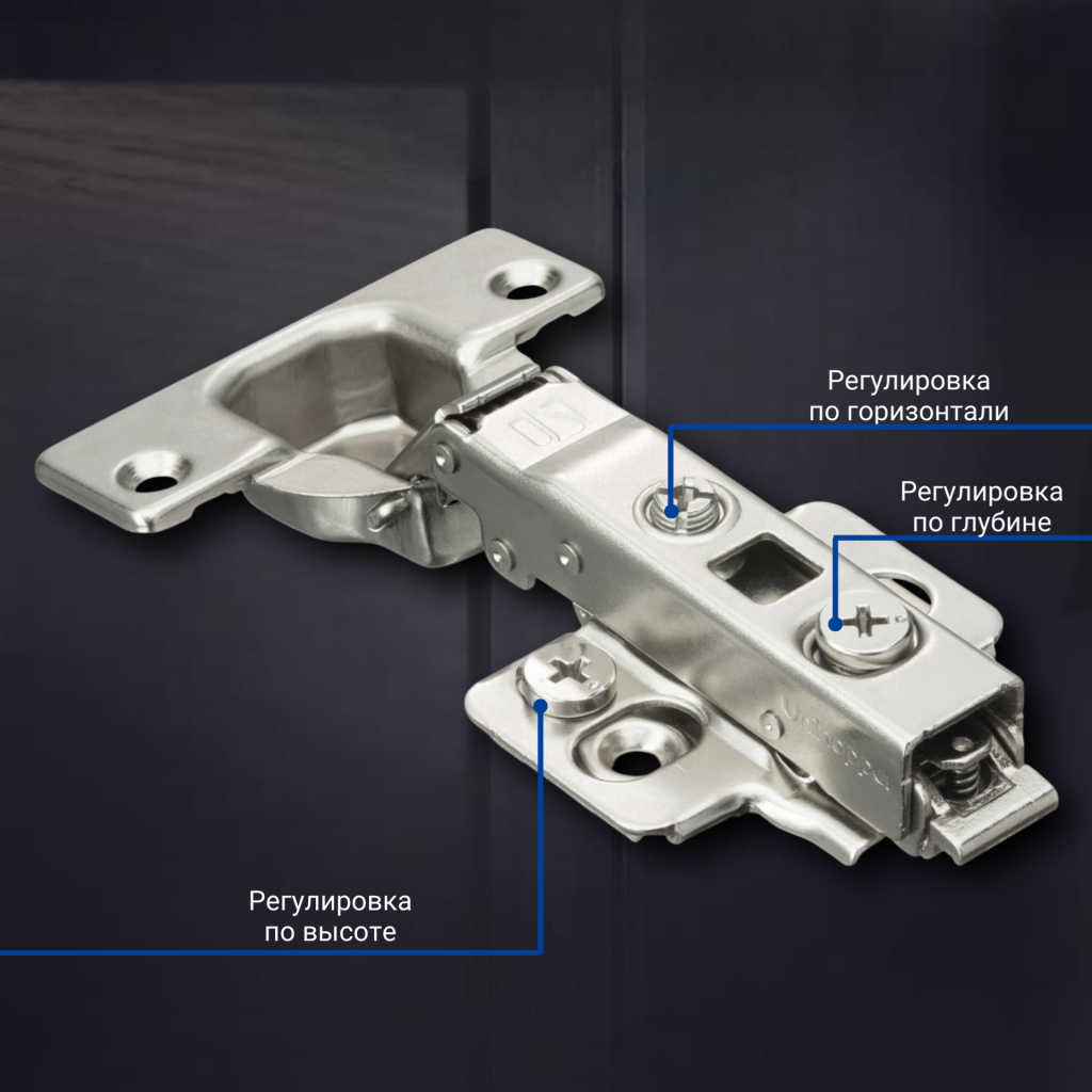 фото Накладная 3D петля UNIHOPPER SETTON с доводчиком, 52мм, с декоративной накладкой