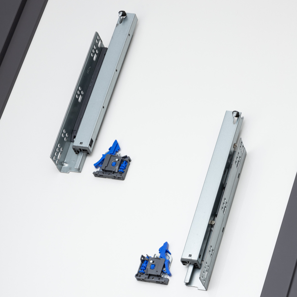 фото Направляющие скрытого типа 350мм Clip-on полного выдвижения с системой открытия нажатием, доводчиком, синхронизатором, 2D