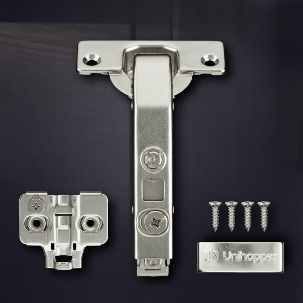 фото Угловая 90° 3D петля UNIHOPPER SETTON с доводчиком, 52 мм, с декоративной накладкой