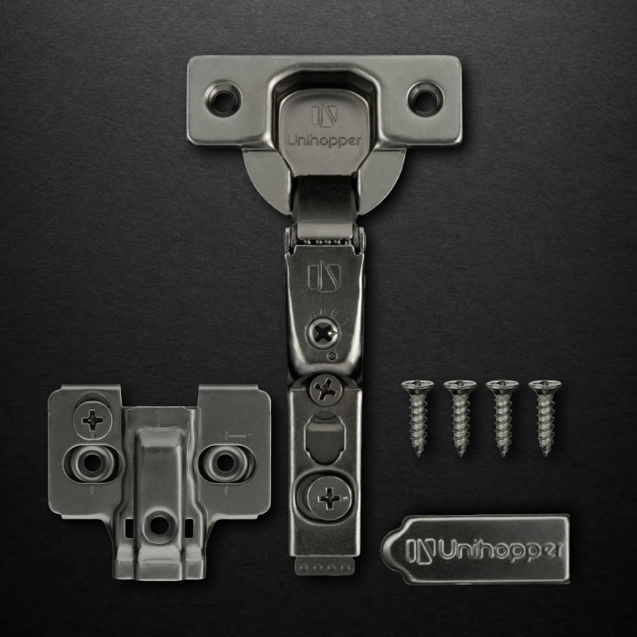 фото Вкладная 3D петля UNIHOPPER HUTTON с регулируемым доводчиком, 45мм, с декоративной накладкой, черный никель