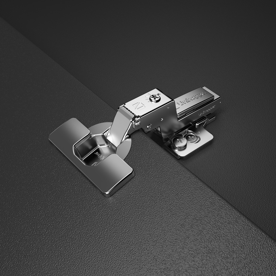 фото Вкладная 3D петля UNIHOPPER HUTTON с регулируемым доводчиком, 45мм, планка H2, с декоративной накладкой, никель