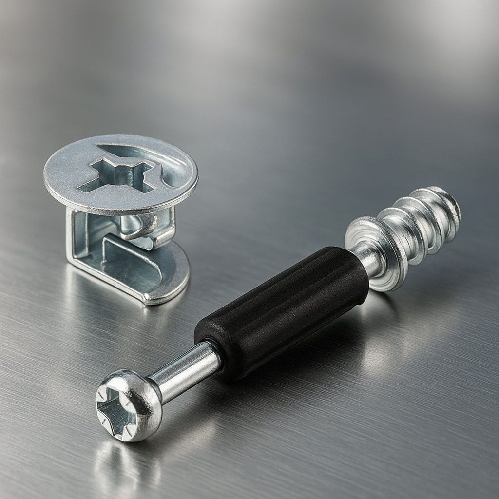 фото Стяжка эксцентриковая (комплект эксцентрик+шток с пластиком саморез)