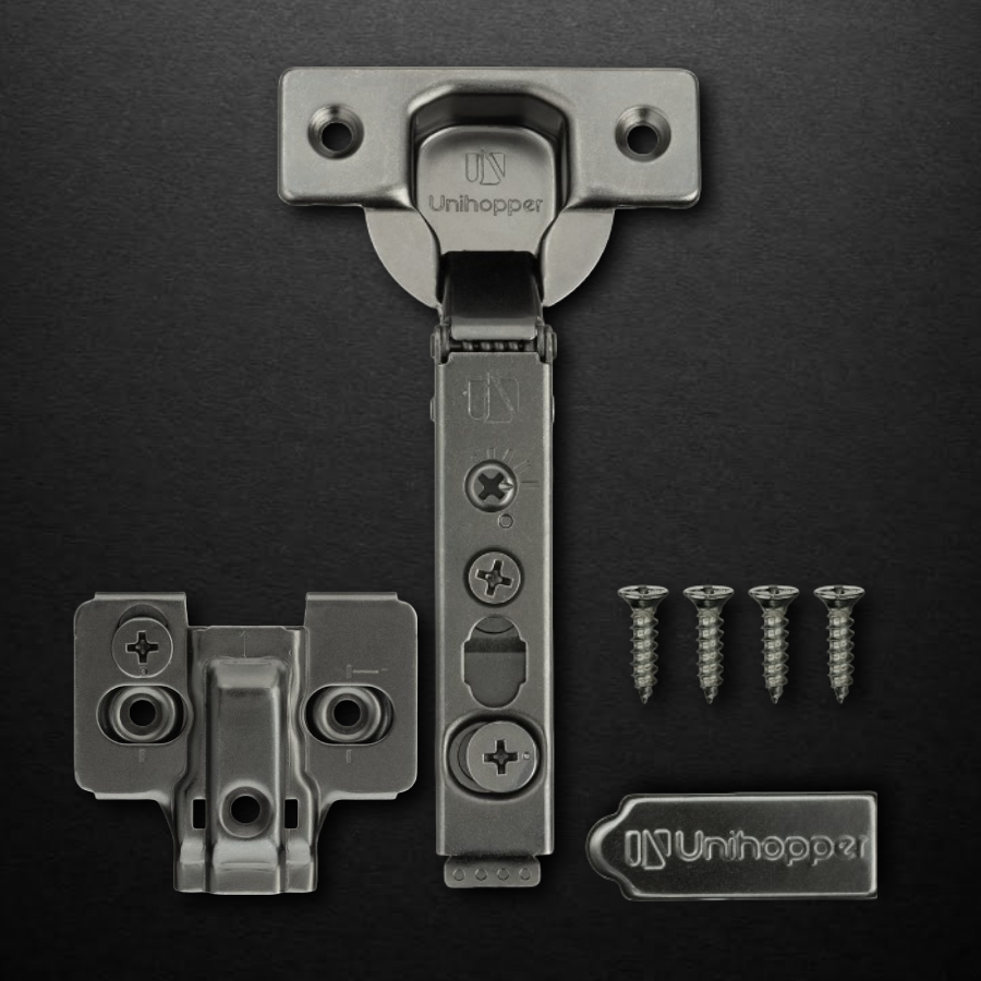 фото Накладная 3D петля UNIHOPPER HUTTON с регулируемым доводчиком, 45мм, с декоративной накладкой, черный никель