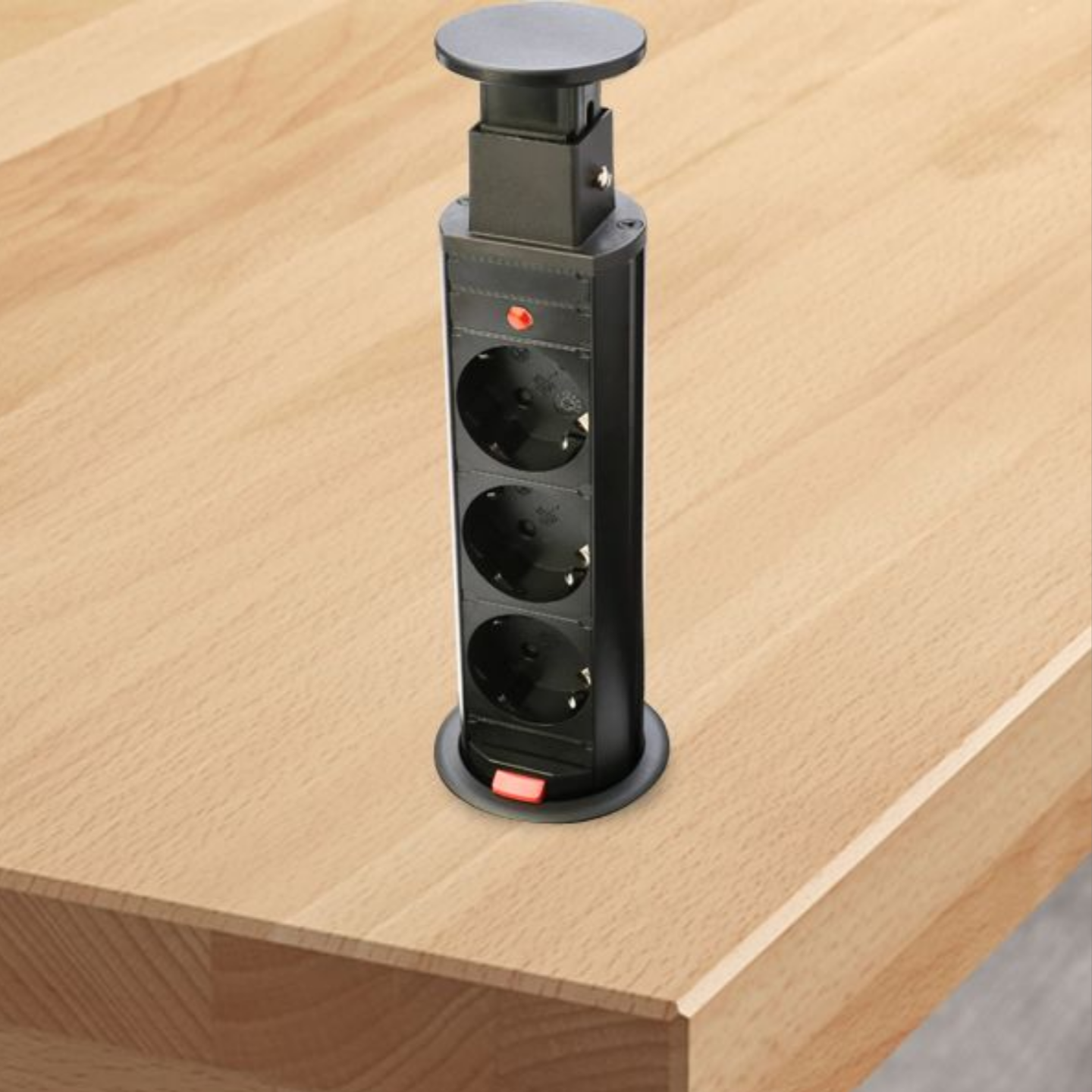 фото Блок розеток выдвижной вертикальный 3 розетки EURO. (301х85) -D=60мм, Черный (11,103,08,013)