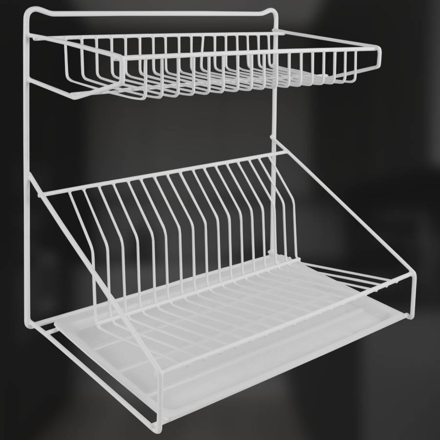 фото Сушилка для посуды двухуровневая настольная белая