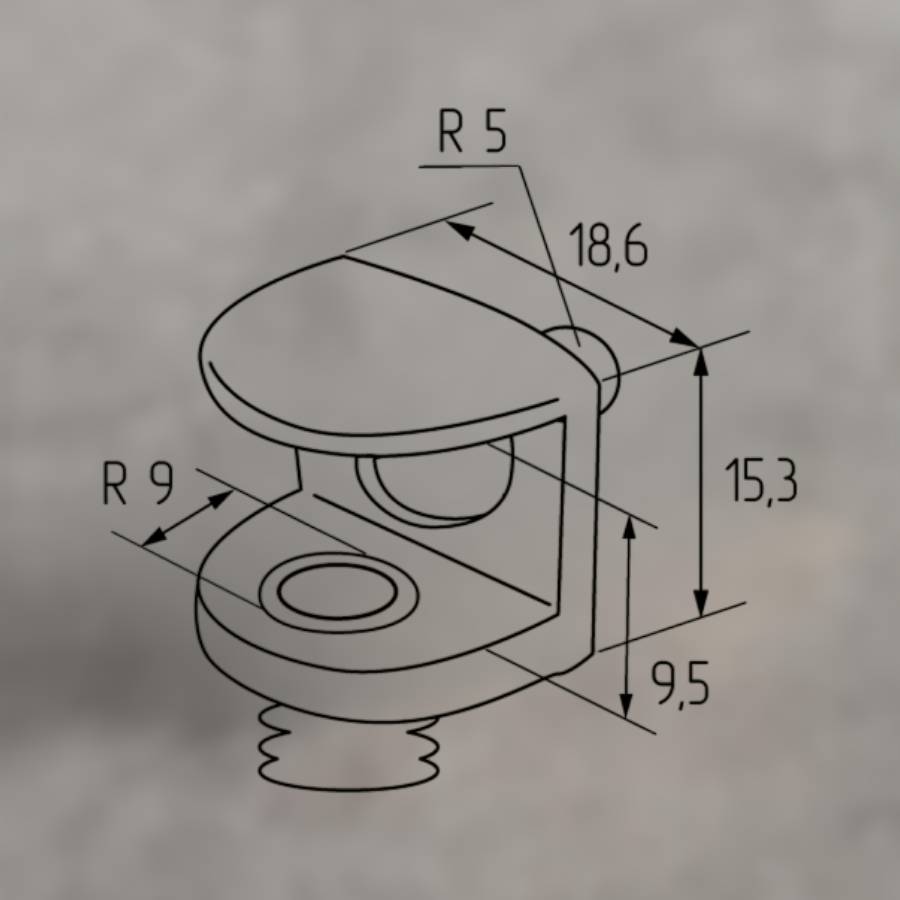 фото Полкодержатель для стеклянной полки толщиной 5-9мм, со штоком, никель