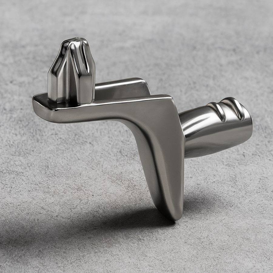 фото Полкодержатель Г-образный цинк 5*8, никель, с фиксацией