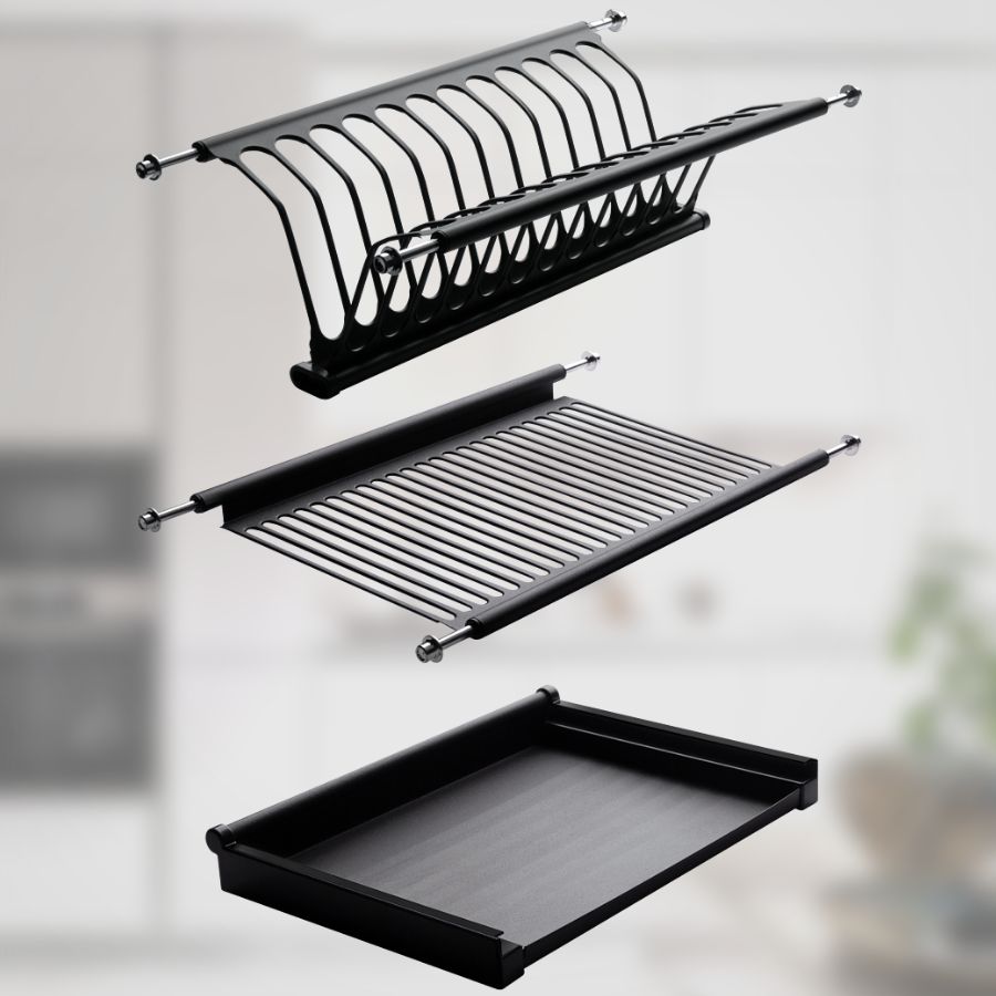 фото Посудосушитель черный из нержавеющей стали в шкаф 400 мм