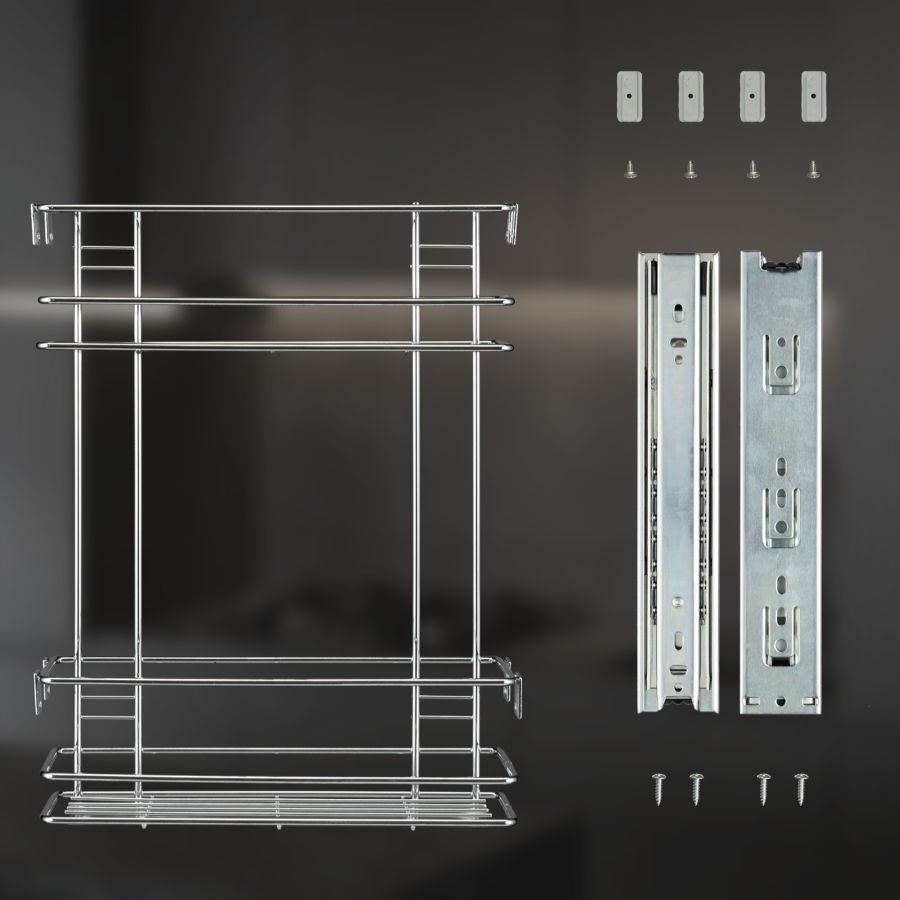 фото Выдвижная корзина двухуровневая в верхнюю базу 150 мм с направляющими