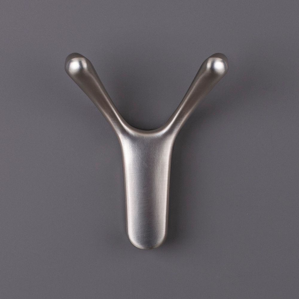 фото Крючок ГЕРМЕС двухрожковый, никель матовый