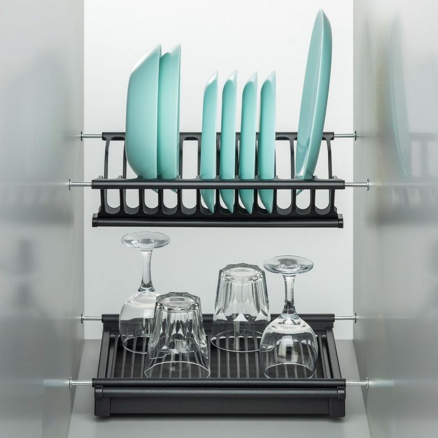 фото Посудосушитель черный из нержавеющей стали в шкаф 400 мм