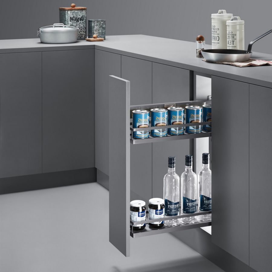 фото Выдвижная корзина UNIHOPPER LINA левая в базу 200мм, с разделителями, серая, с доводчиком