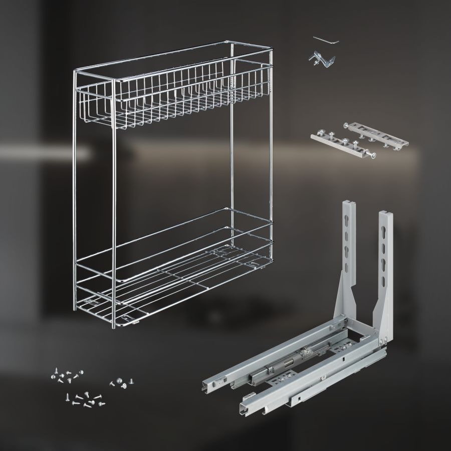 фото Выдвижная корзина двухуровневая в нижнюю базу 200 мм с доводчиком