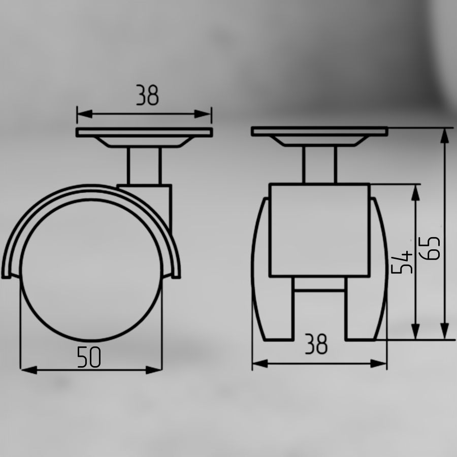 фото Колесная поворотная опора с площадкой d 50 мм, 38х38х1,5 с тормозом