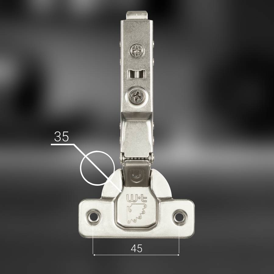 фото Петля полунакладная MF Прима Топ (Prima Top), с трехмерной регулировкой, 45 мм, быстросъемная, с доводчиком