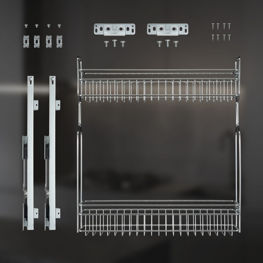 фото Выдвижная корзина двухуровневая в нижнюю базу 150 мм с доводчиком