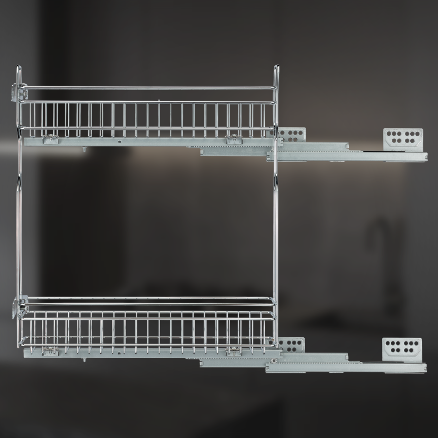 фото Выдвижная корзина двухуровневая в нижнюю базу 150 мм с доводчиком