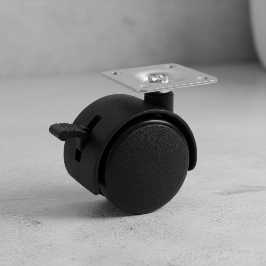 фото Колесная поворотная опора с площадкой d 40 мм, 38х38х1,2 с тормозом