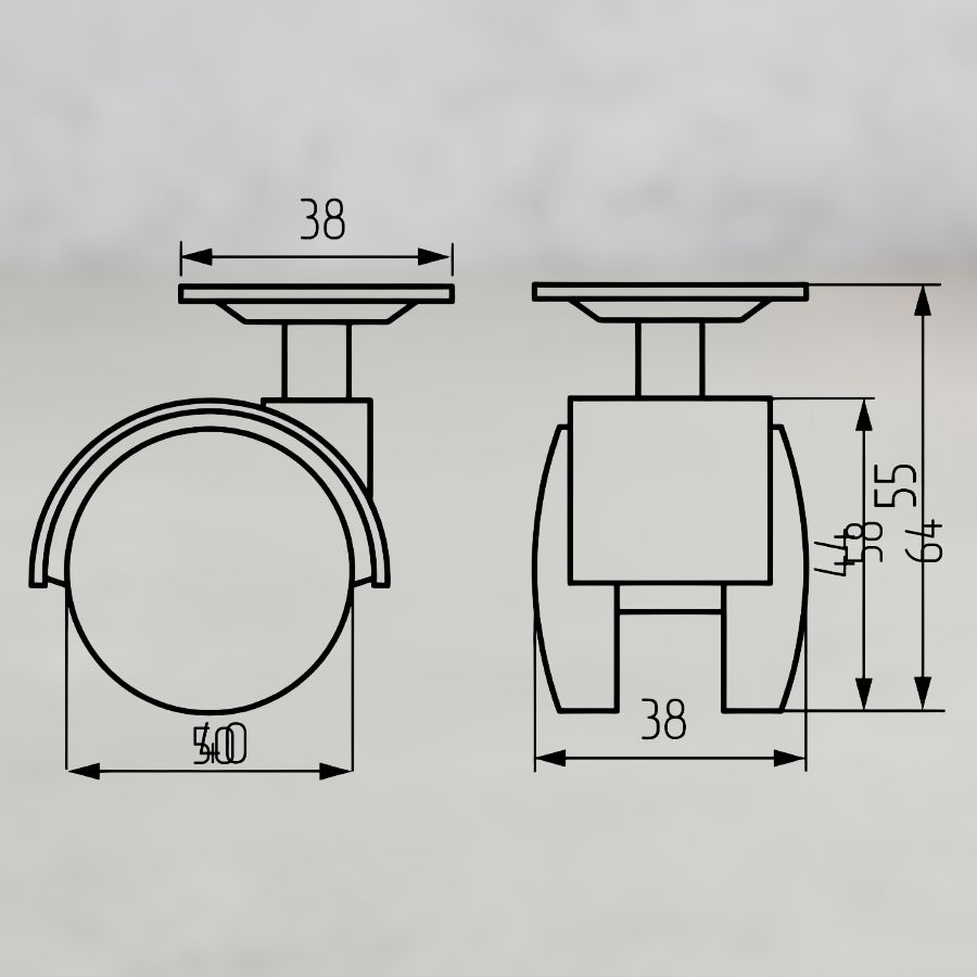 фото Колесная поворотная опора с площадкой d 40 мм, 38х38х1,2мм