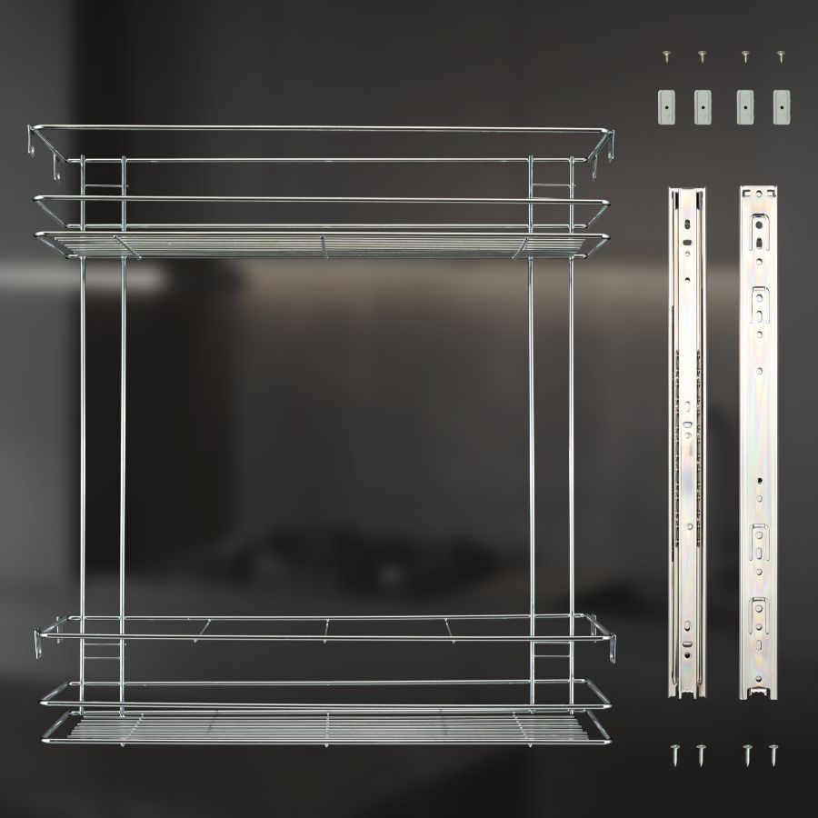 фото Выдвижная корзина двухуровневая в нижнюю базу 200 мм с доводчиком