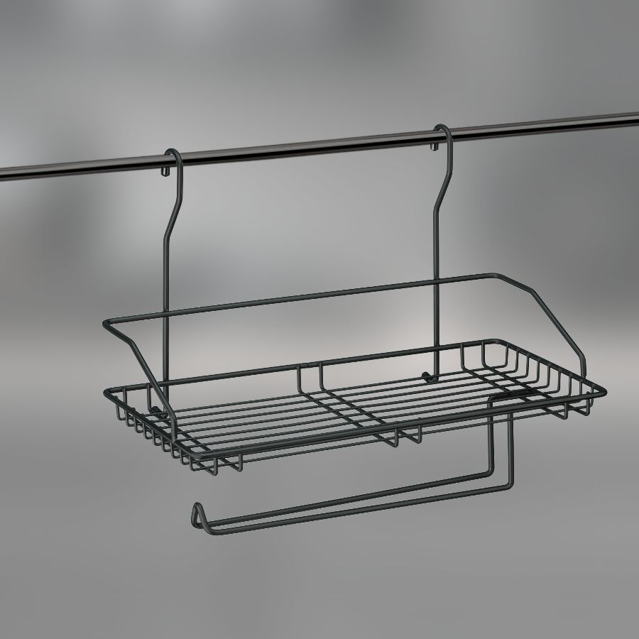 фото Полка одинарная с держателем для полотенца CWJ220-2 ALBA 375x190x310мм Черный матовый