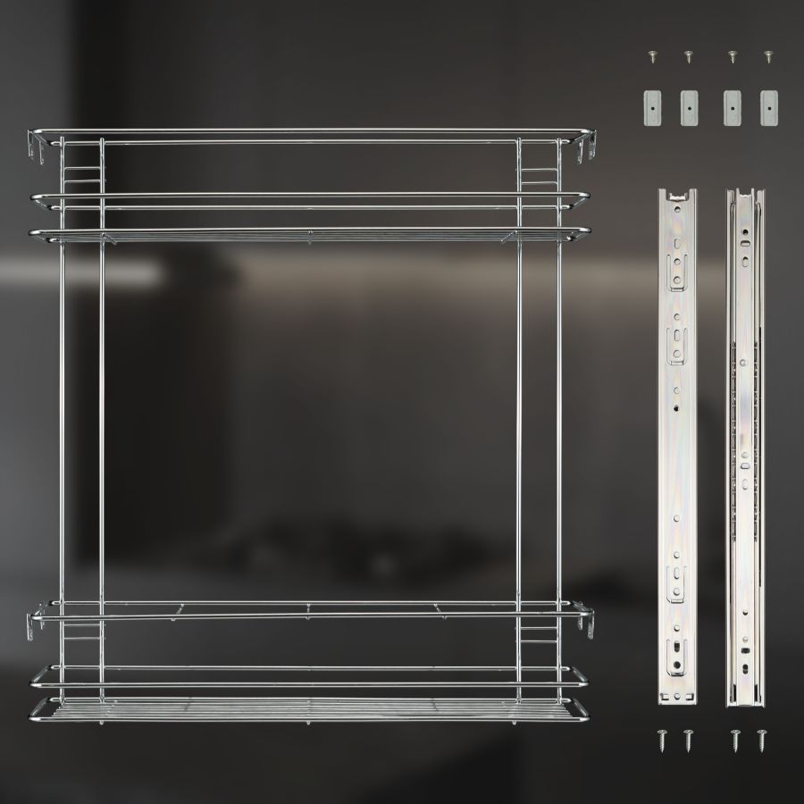 фото Выдвижная корзина двухуровневая в нижнюю базу 150 мм с направляющими