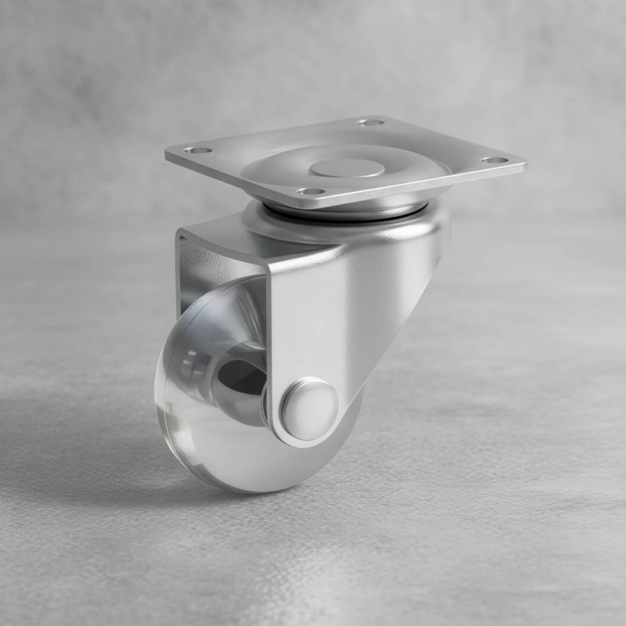 фото Колесная опора с прозрачным роликом и поворотной площадкой d 35 мм