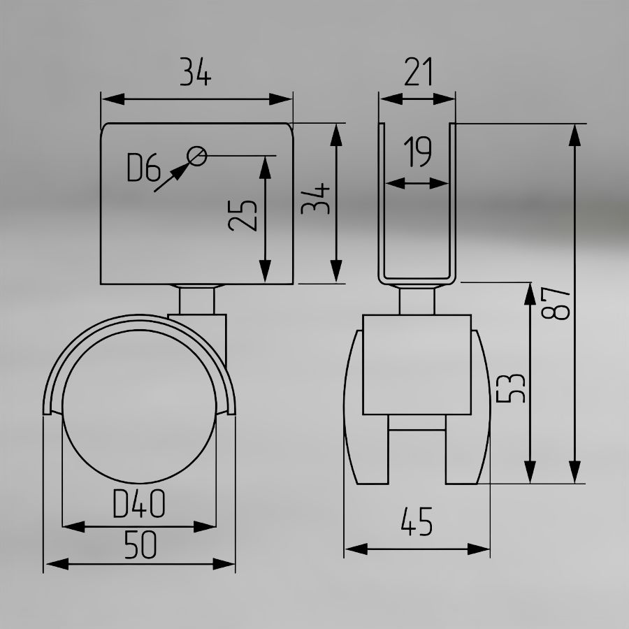 фото Колесная опора со скобой d 40 мм, 16х34х34х1.2мм