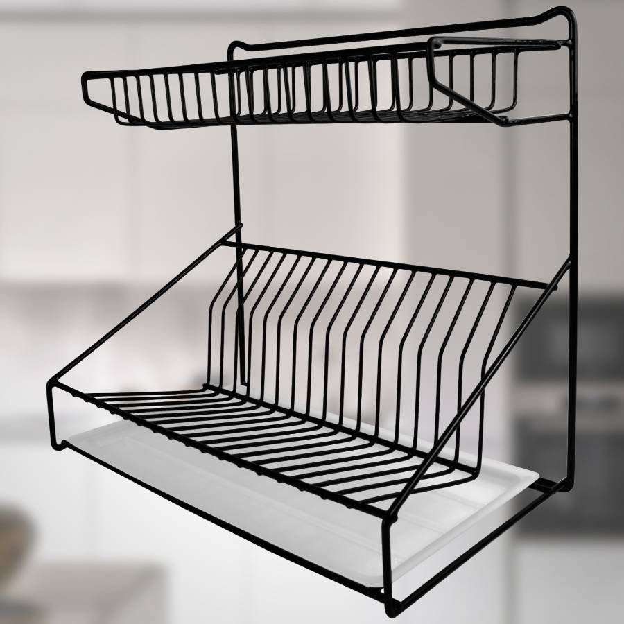 фото Сушилка для посуды двухуровневая настольная черная