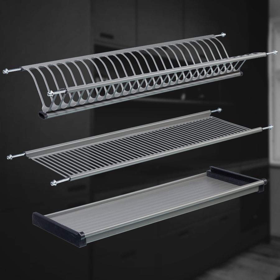 фото Посудосушитель в цвете "серый графит" из нержавеющей стали в шкаф 700 мм