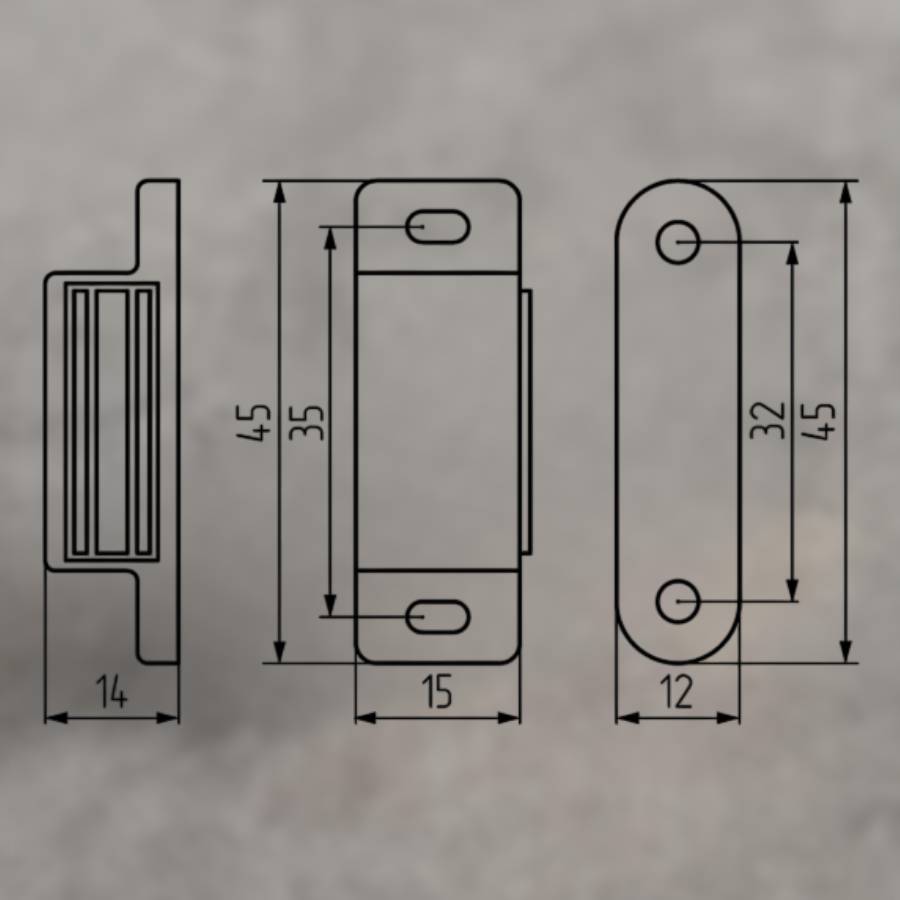 фото  Защёлка магнитная одинарная черная, 2.5 кг, с ответной планкой
