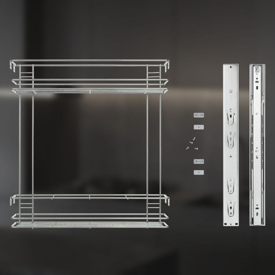 фото Выдвижная корзина двухуровневая в нижнюю базу 150 мм с доводчиком