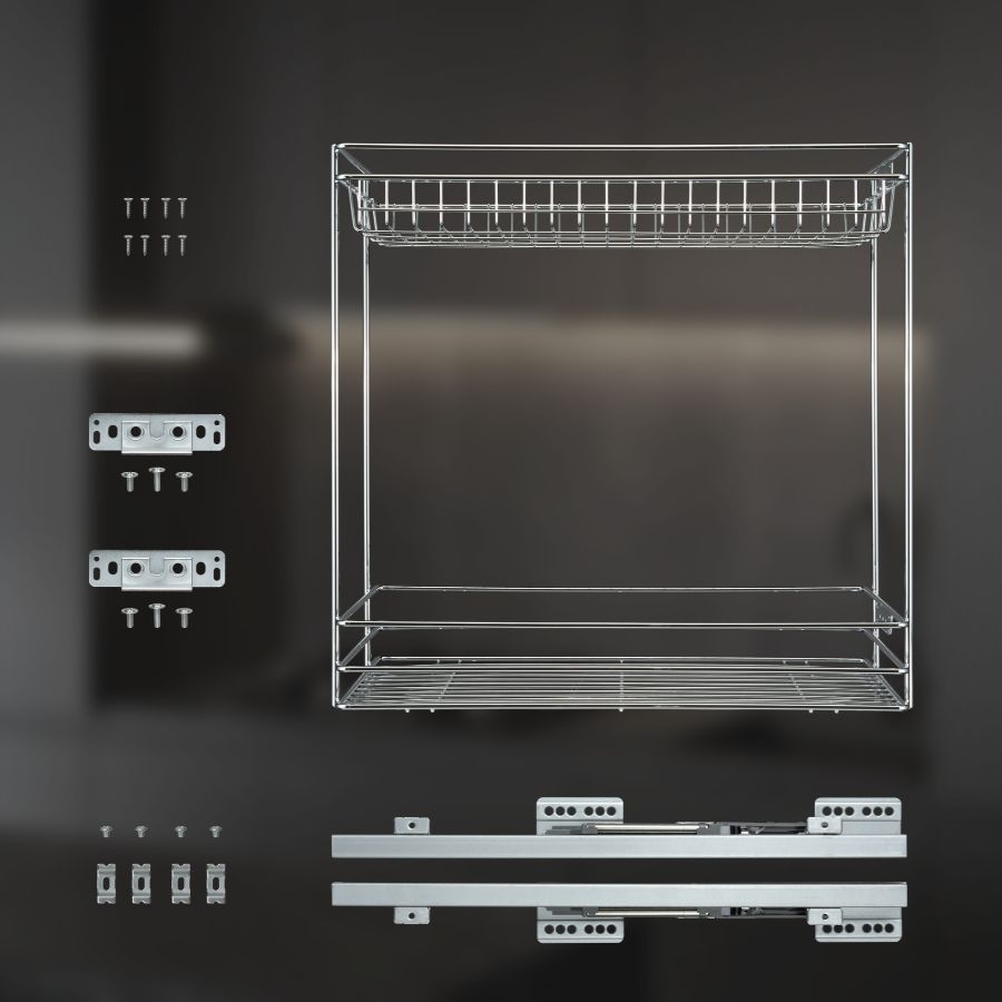 фото Выдвижная корзина двухуровневая в нижнюю базу 300 мм с доводчиком