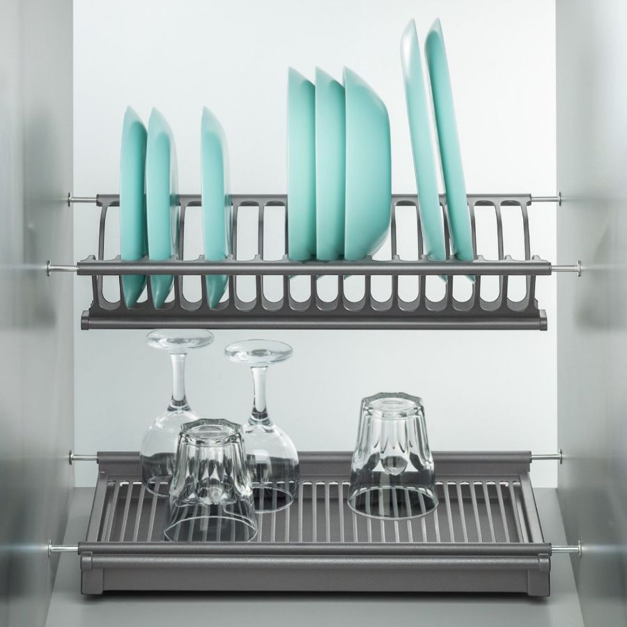 фото Посудосушитель в цвете "серый графит" из нержавеющей стали в шкаф 500 мм