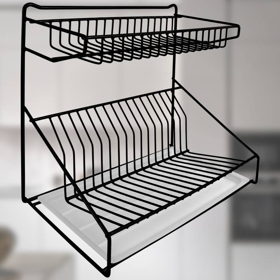 фото Сушилка для посуды двухуровневая настольная черная