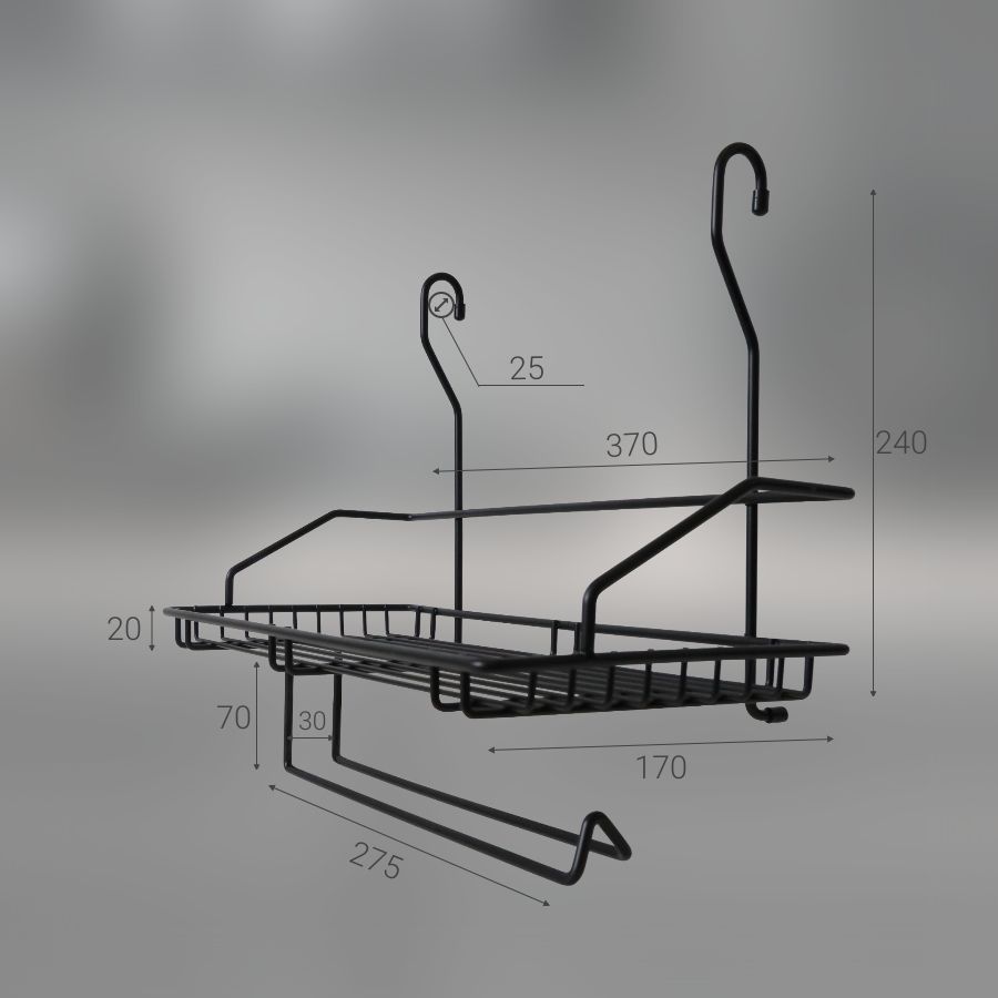 фото Полка одинарная с держателем для полотенца CWJ220-2 ALBA 375x190x310мм Черный матовый