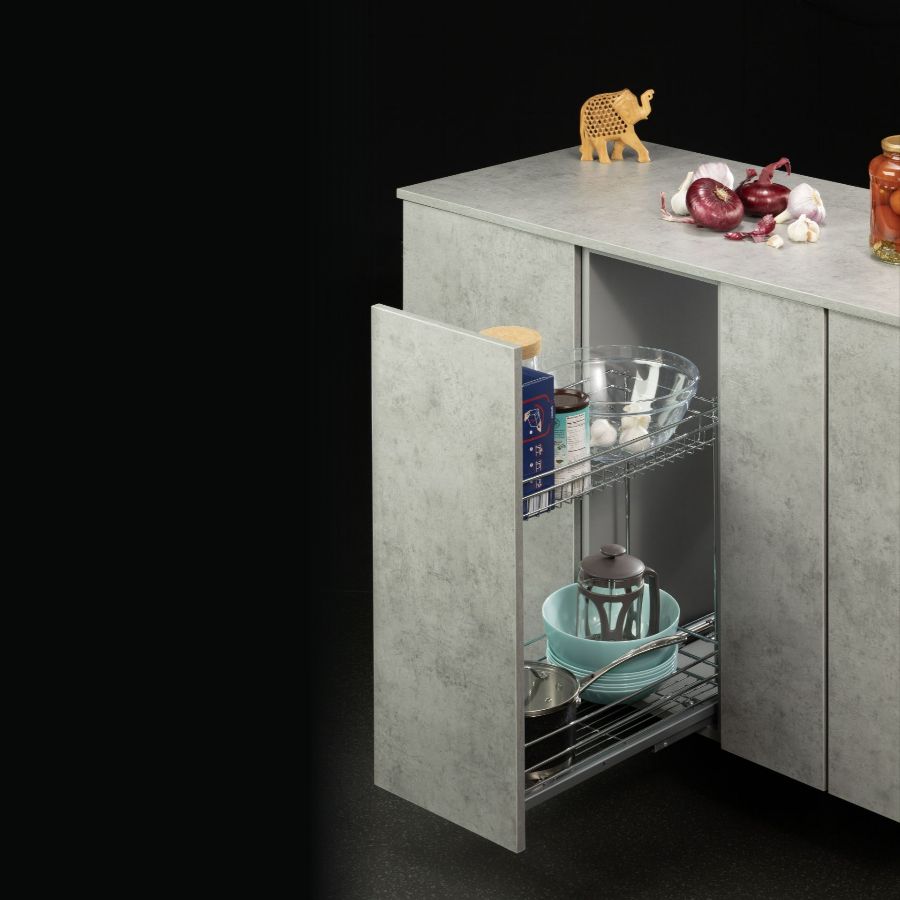 фото Выдвижная корзина двухуровневая в нижнюю базу 300 мм с доводчиком