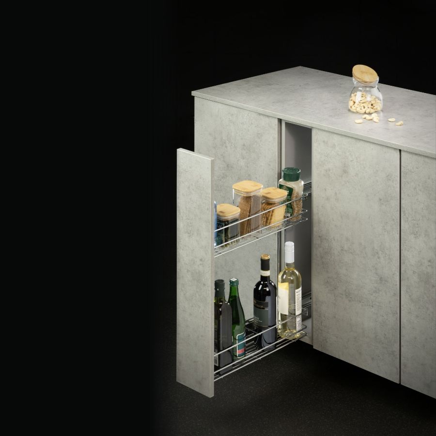 фото Выдвижная корзина двухуровневая в нижнюю базу 150 мм с доводчиком