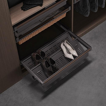 фото Выдвижная полка для обуви со стеклянной панелью Unihopper в базу 600мм, c доводчиком, clip-on,  GLASS NAKA